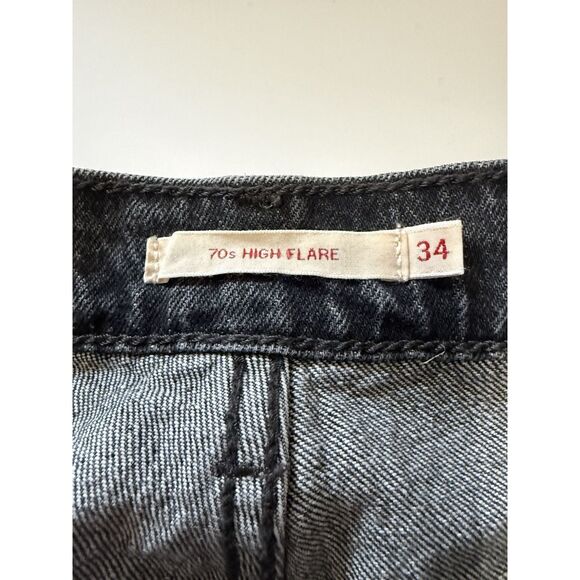 Levi's Premium Jeans Black 70s High Rise Flare Wide Leg Denim Womens 34 X 32 - Picture 11 of 14